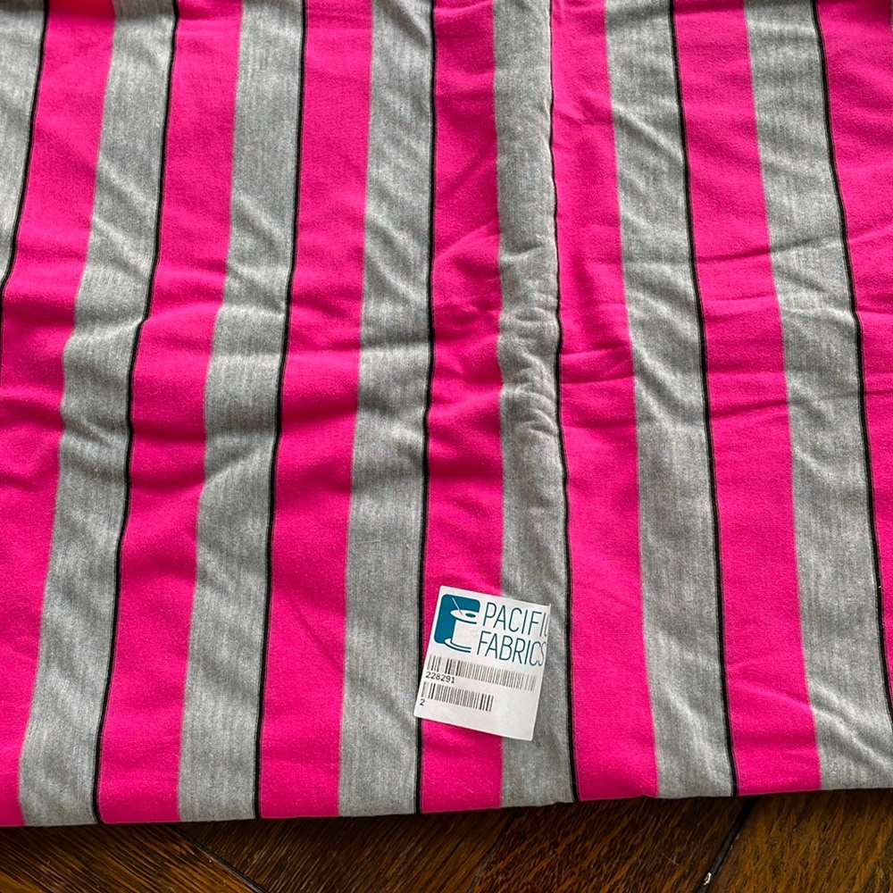 Pacific Fabrics pink and gray striped soft stretch knit fabric 2 yards, 58" wide